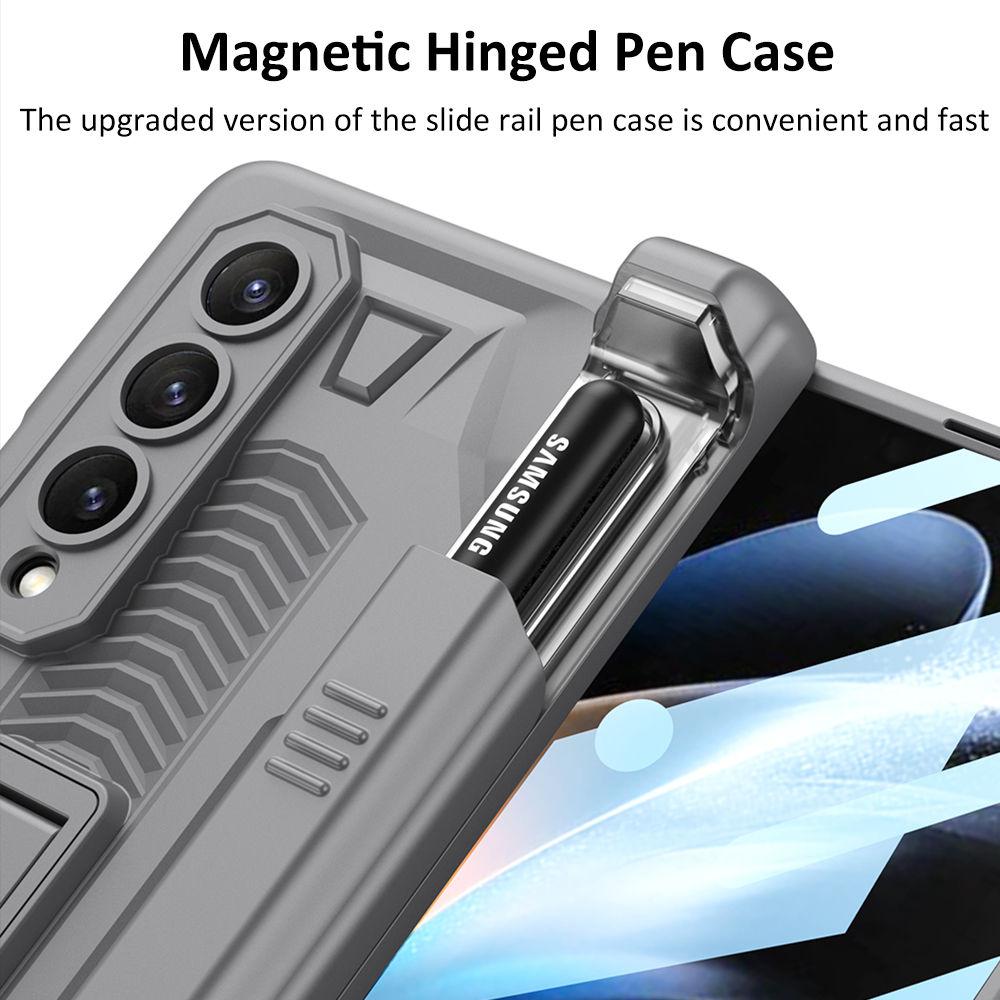 Magnetic Folding Armor Slide Pen Case For Samsung Galaxy Z Fold 4 5g With Bracket Anti -Drop Shockproof Full Protection Cover