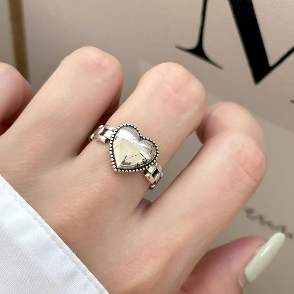 925 Silver Open Finger Ring Punk Heart Irregular Geometric Stackable For Women Girl Jewelry Gift Dropship