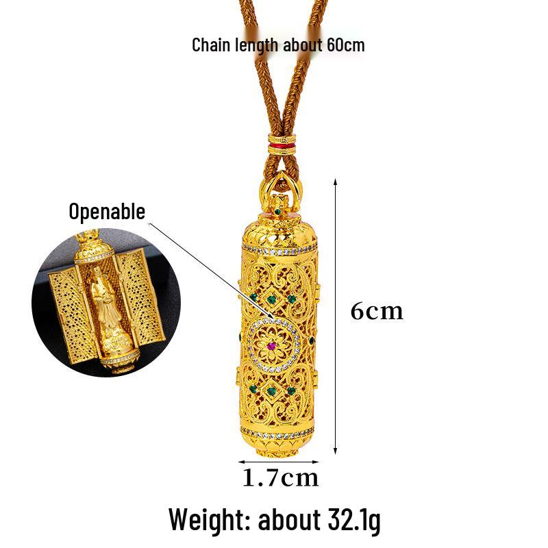 Colier de lux pentru femei cu pandantiv incrustat cu diamante Guochao, aur nisip vietnamez, Zeul Bogăției - Durabil și rezistent la decolorare