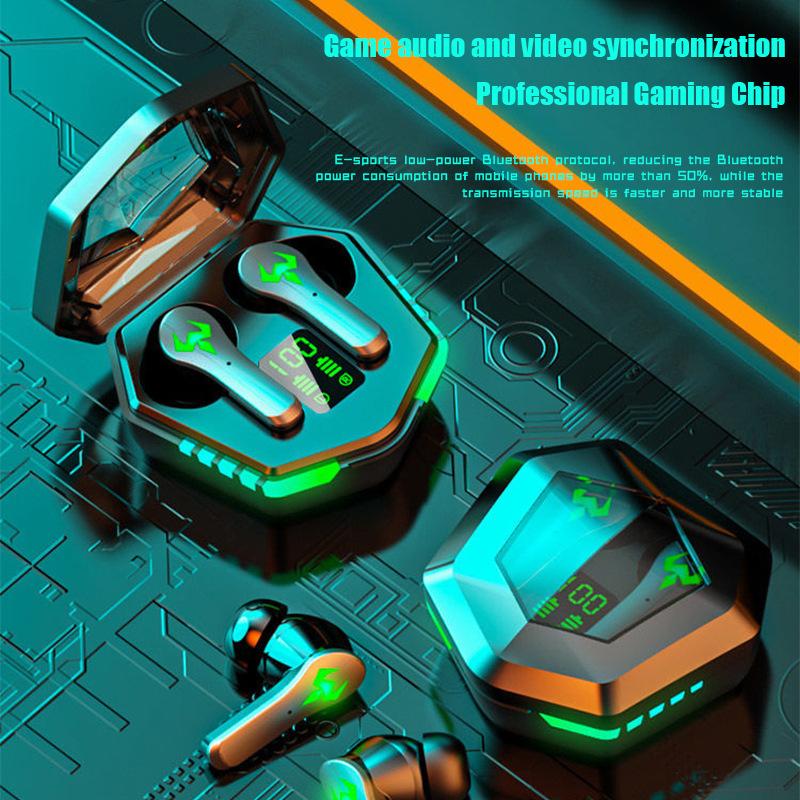 אוזניות גיימינג אלחוטיות עם השהיה נמוכה, אוזניות עם תצוגה דיגיטלית, מוזיקת סטריאו HiFi עם מיקרופון HD, ביטול רעשים, אוזניות עמידות למים