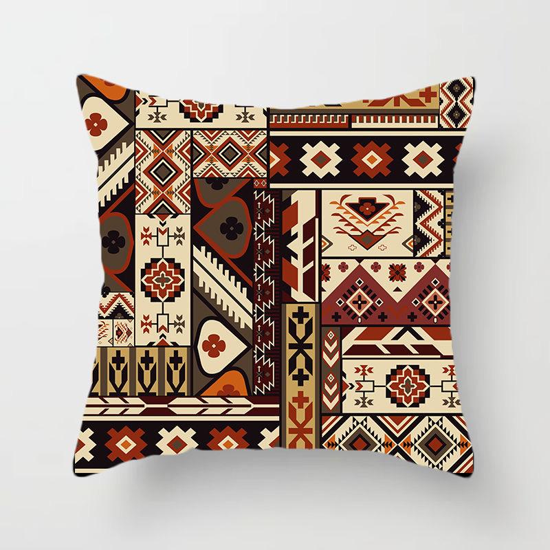 Ethnisch Stil Muster Quadrat Polyester Kissenbezug Sofa Wohnzimmer Dekorative Kissenhülle Schlafzimmer Nachttisch Kissenbezug