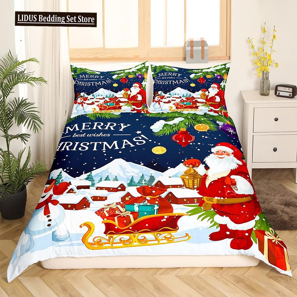 Christmas Gnomes Duvet Cover Set Santa Claus Xmas Comforter Cover Merry Christmas Bedding Sets Winter Snow Holiday Quilt Cover
