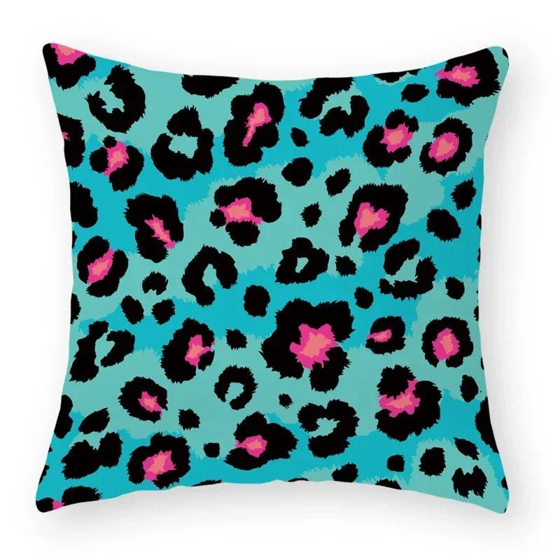 Colorful Leopard Print Sofa Decorative Cushion Cover Pillow Pillowcase Polyester 45*45 Throw Pillow Home Decor Pillowcover