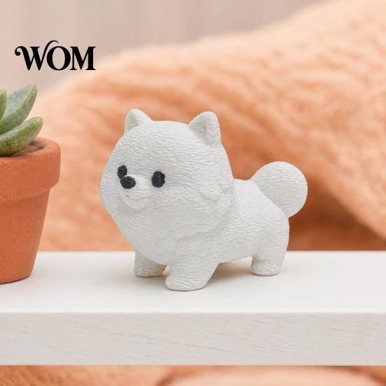 Playful Dog Sculpture 3D Printing Ornament, White Matte Texture Fluffy Figurine, Durable Minimalist Ornament Mini Size Statue, for Home Office