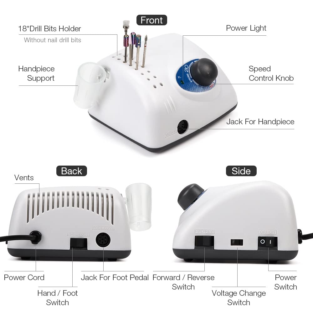 65W Strong 210 105L Nail Drills Manicure Pedicure Machine Electric Strong Nail File Polishing 35000RPM Nails Art Grinding Device