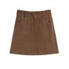 Plus Size Women's Coffee Corduroy A-line Skirt - Autumn/Winter Hip-Hugging Retro Brown Short Skirt