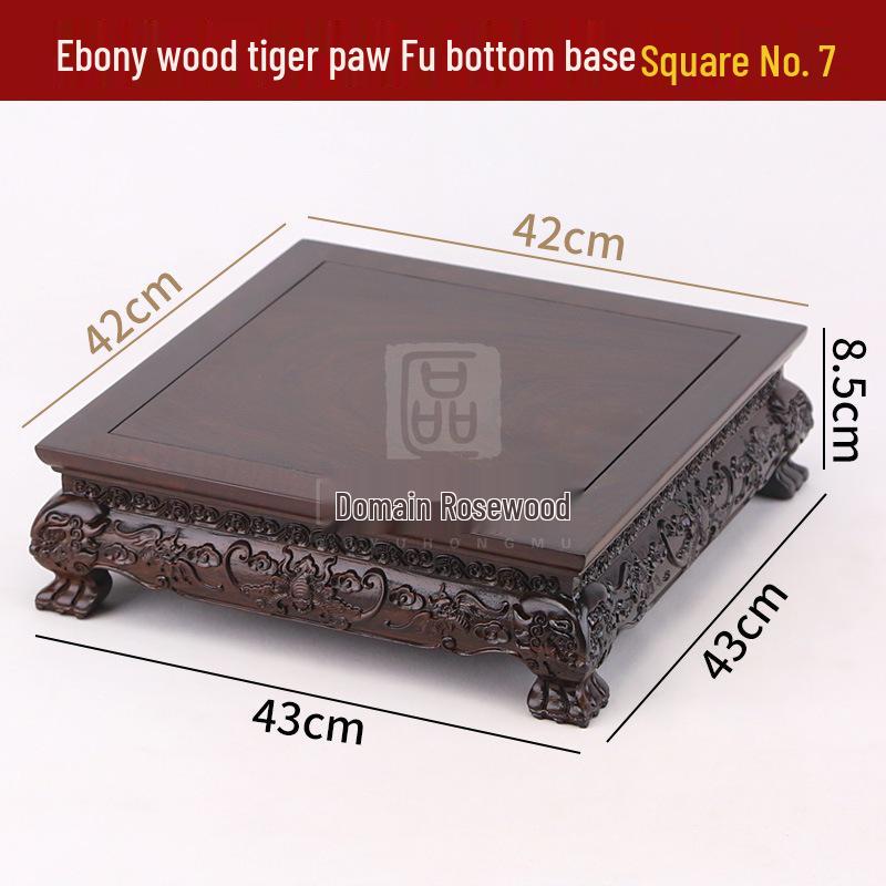 Ebony Rosewood Jade Bonsai Buddha Vase Base - Carved Solid Wood Ornament Stand