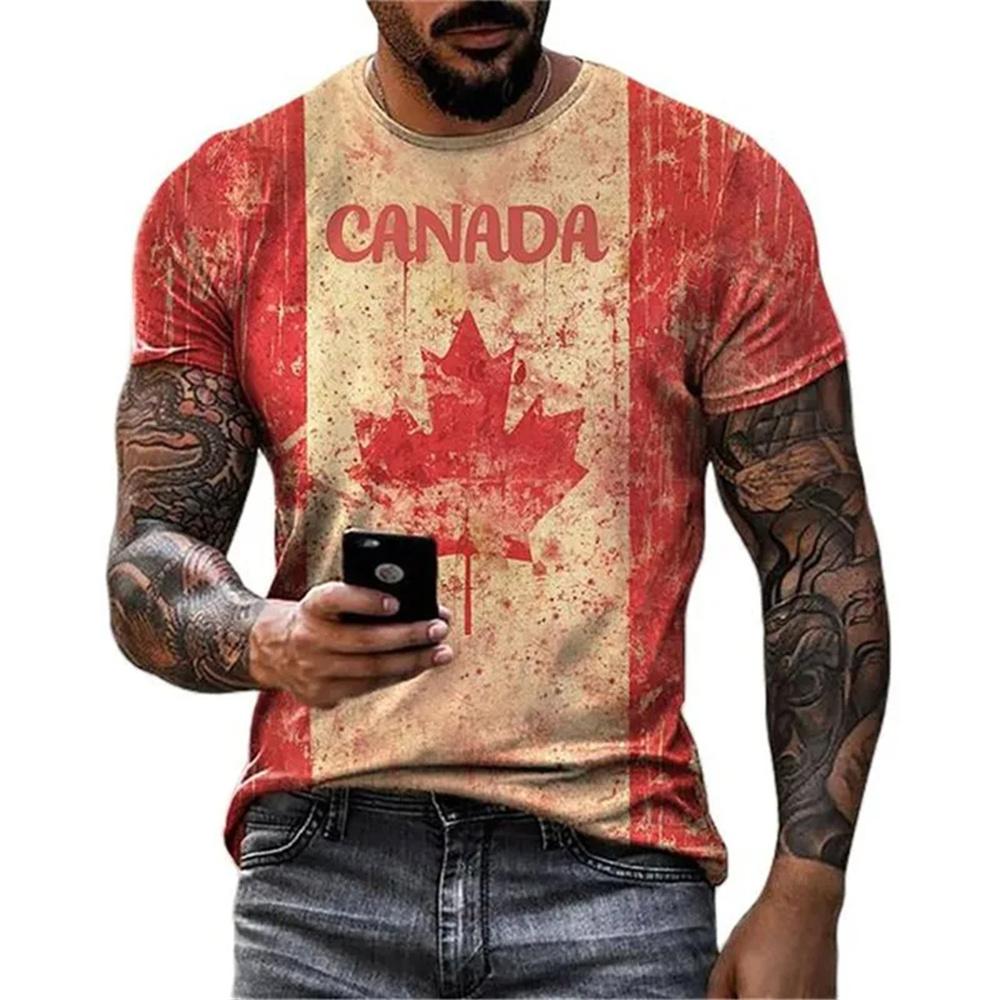 Fashion Canada Maple Leaf Flag 3D Print Men's T-Shirts Summer Round Neck Loose Short Sleeve Oversized T-Shirts Men Clothing Tops