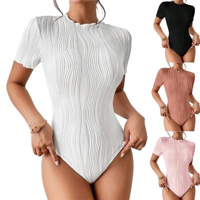 Womens Textured Bodysuit Fitted Tops Crewneck Shirts Short Sleeve Blouse Summer Basic Tees Sexy Cute Work Outfit 2025