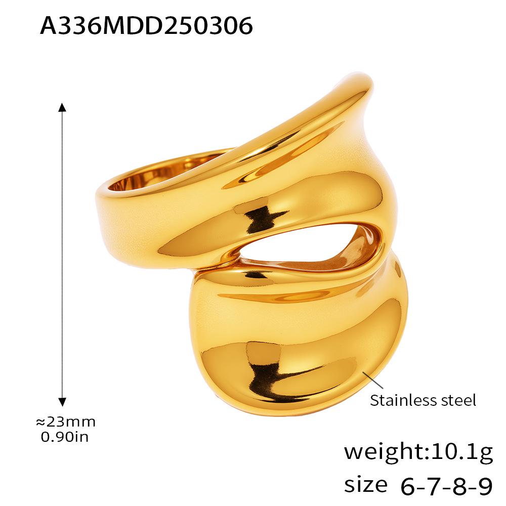 Elegant Gold PVD-Coated Irregular Twisted Stainless Steel Ring Size 6
