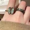 Vintage Zinc Alloy Color Butterfly Flower Opening Ring For Women Men Punk Hip Hop Metal Adjustable Finger Rings Zircon Gift