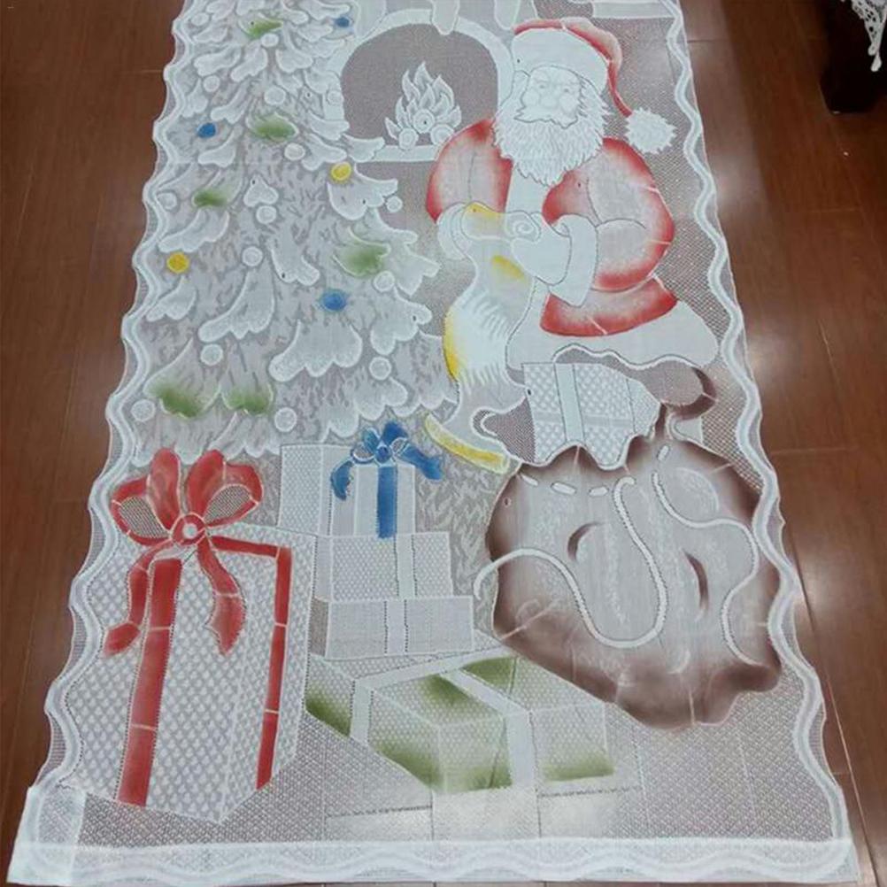 Christmas Lace Curtains LED Light Santa Claus Half Blackout Curtains Living Room Bedroom Home Decor