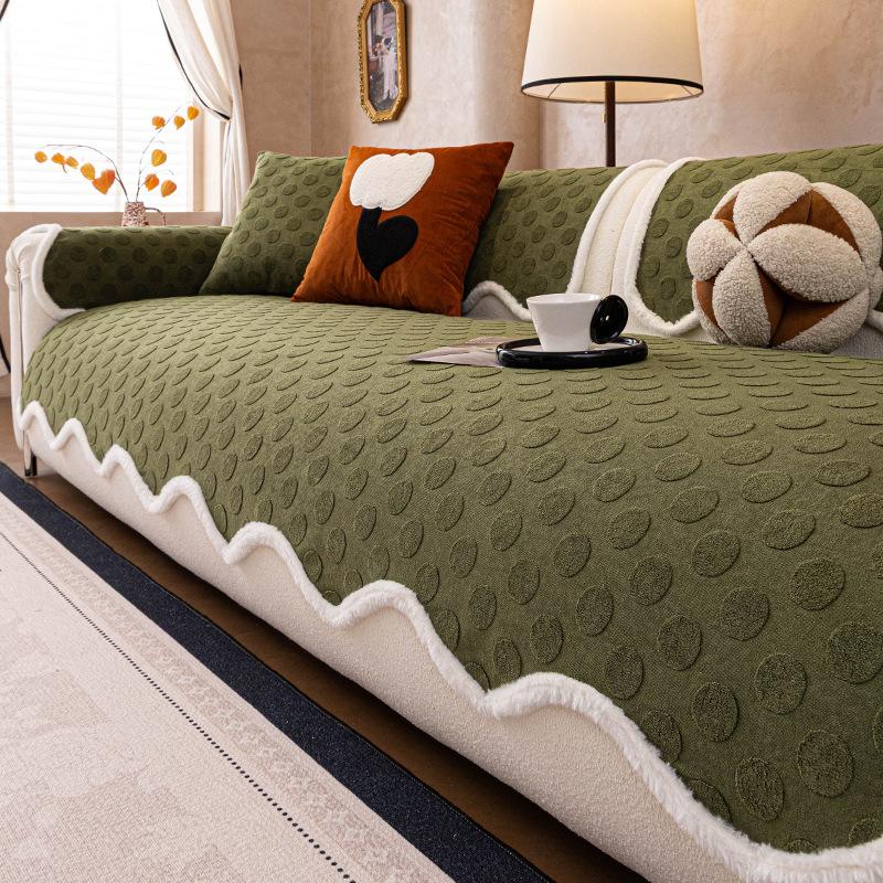 Plush Sofa Cushion French Autumn and Winter New Style Thick Cushion Premium Feeling Fixed Non Slip One-piece Cover Cloth Towel
