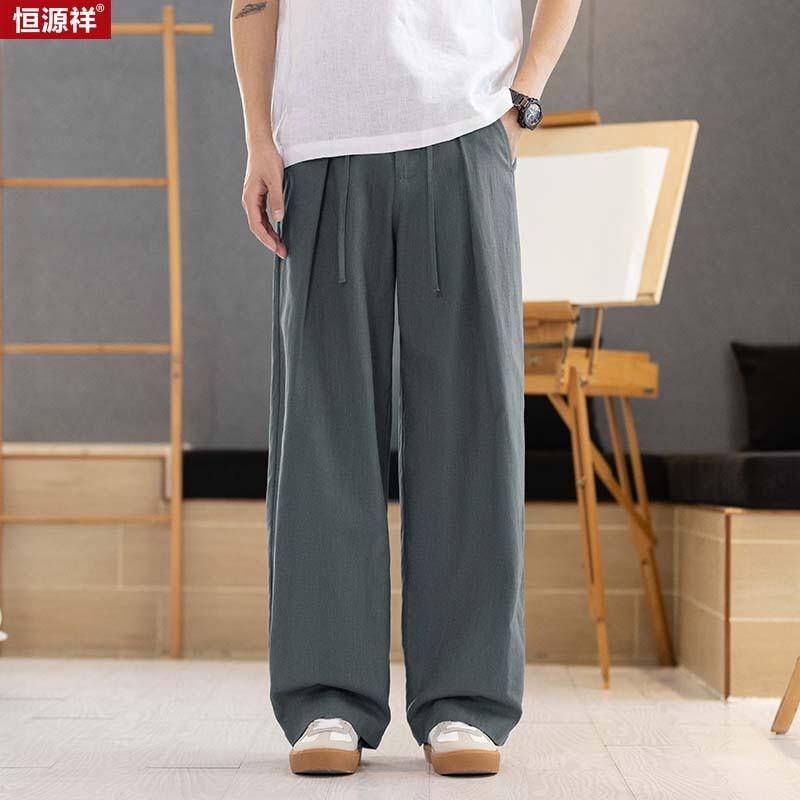 Hengyuanxiang Men s Retro Style Zipper Cotton Linen Casual Pants 3XL