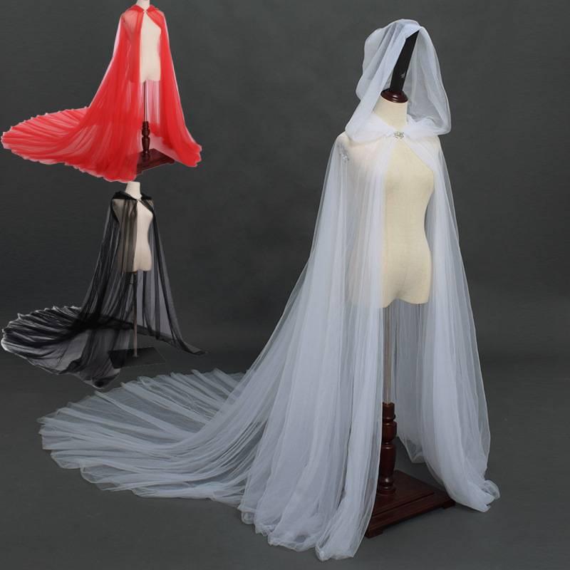 Ghost Cosplay Bride Adult Hooded Cape Cloak Gauze Material Women White Red Black