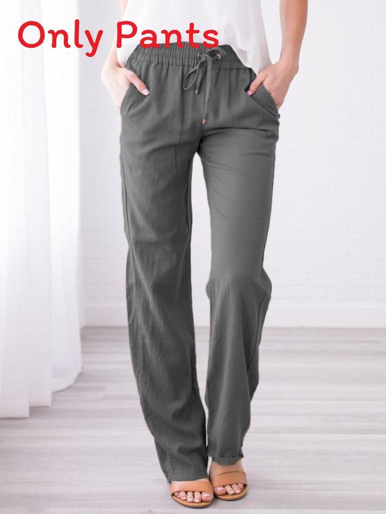 Casual Womens Cotton Linen Drawstring Wide Leg Pants For Summer Comfort