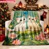 Blanket 1pc Cute Cats And Blue Butterflies 2D-Printed Flannel Throw Blanket - Soft And Cozy Suitable for Use On The Sofa While Tra