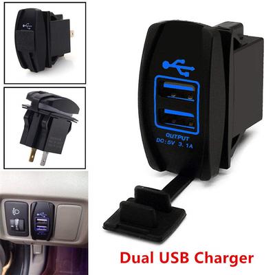 1x Auto 5V 3.1A Duální USB Nabíječka na telefon Modrý LED indikátor Napájecí zdroj Vodotěsný