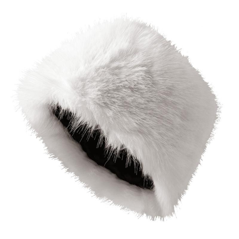 Furry Cossack Hat Soft Beanie Cap Russian Style Warm Bucket Hat Female Cold Weather Beanie Panama Hat Travel Headwear белый