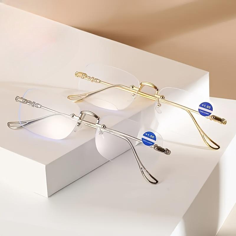 1/2pcs Rimless Reading Glasses for Men Women Anti Blue Light Polycarbonate Lenses Rectangular Frame