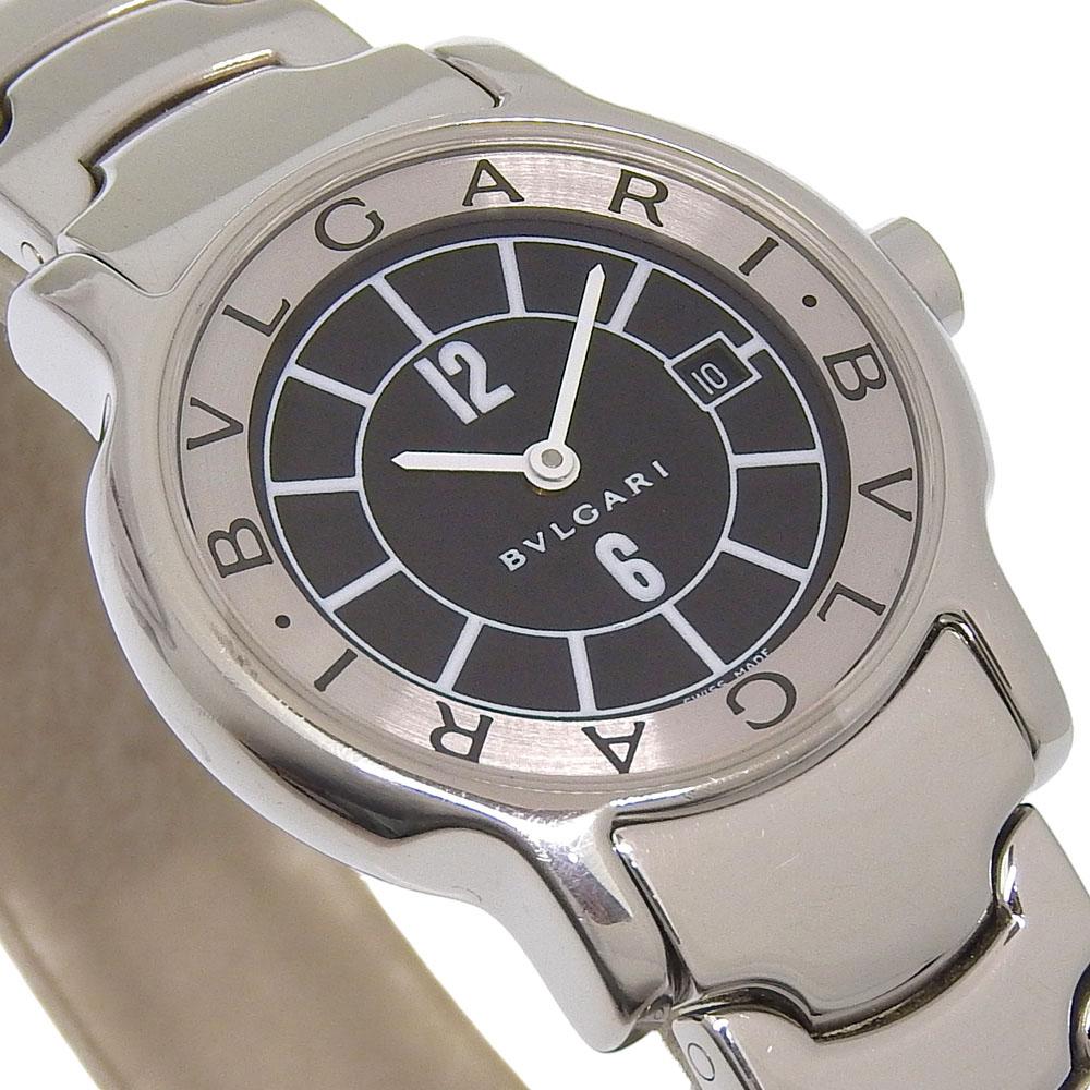 Bvlgari Solo Tempo Watches ST29S blackDial Stainless Steel Quartz Analog Display Women Used