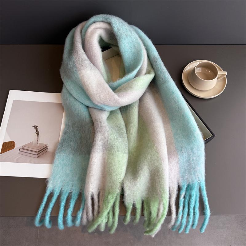 38*240Cm Women Winter Scarf Fashion Rainbow Plaid Designer Thicken Warm Tassle Neckerchief Shawls Cashmere Wrap Pashmina