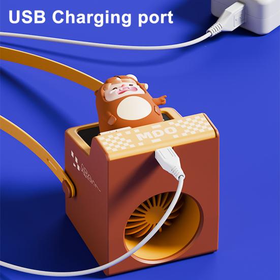 Game Machine Desk Fan with Lanyard USB Rechargeable Cartoon Animal Game Console Hanging