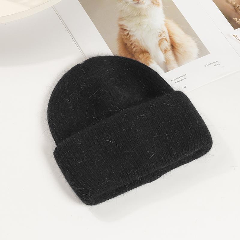 Winter Hats Woman Soft Knit Beanie Warm Rabbit Fur Hat Solid Color Slouchy Cap Casual Outdoor Fashion Solid Adult Cover Head
