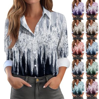 Camisa de mujer Blusa estampada Botones Manga larga Casual Camisa básica Cuello regular