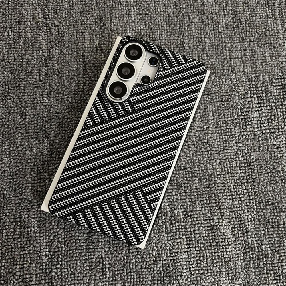Kevlar Twill Striped Magnetic Frosted Phone Case for Samsung S26 S25 S24 Plus S23 Ultra Wireless Charge Carbon Fiber Thin Cover