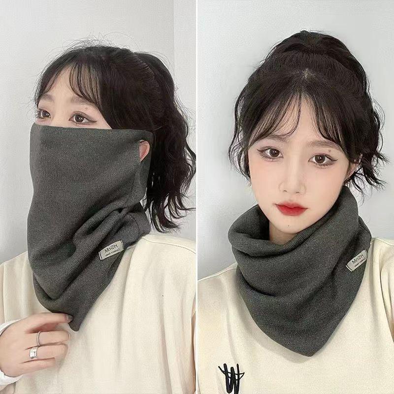 

Женская осенне-зимняя вязаная клетчатая маска-шарф с ушами - ветрозащитная и теплая для использования на открытом воздухе