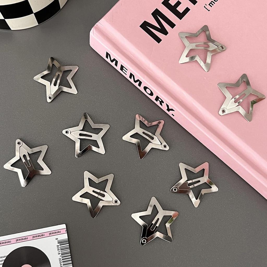 20 PCS 1.22 Inches Star Hair Clips Snap Star Hair Barrettes Cute Lovely Accessories, Non Slip Clips for Girls Women 2000s Y2K Silver Metal Hair Clips
