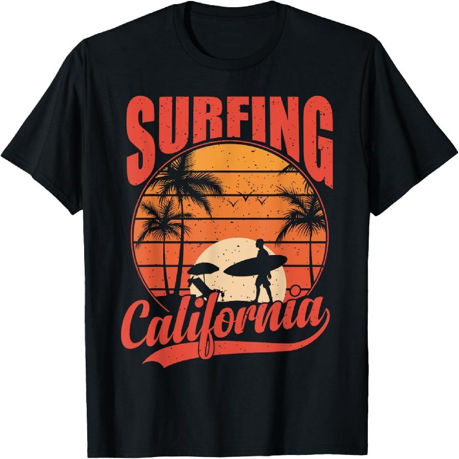 Серфинг Калифорнийский Закат Пальмы Футболка S чёрный