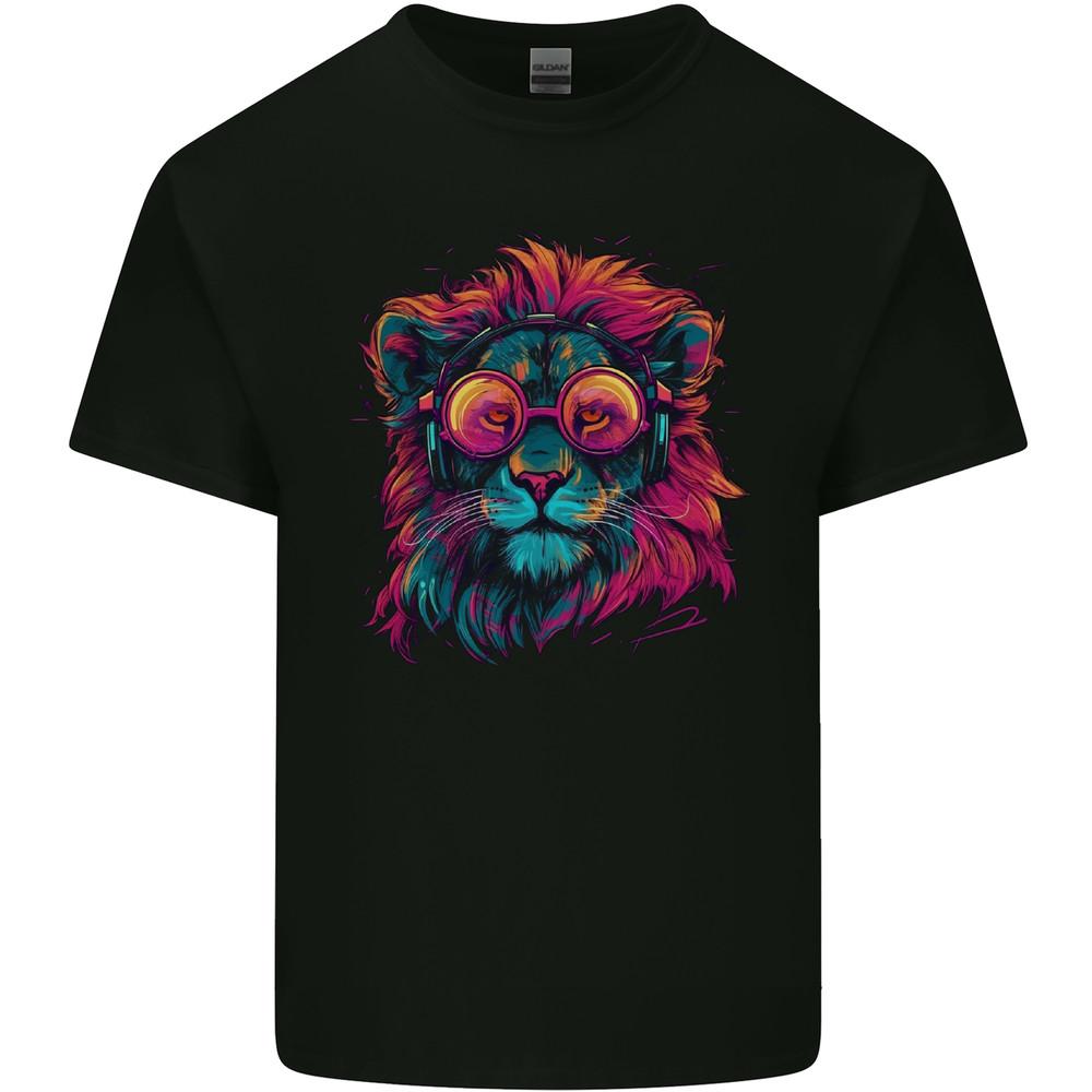 A Retrowave Lion Mens Light Cotton T-Shirt