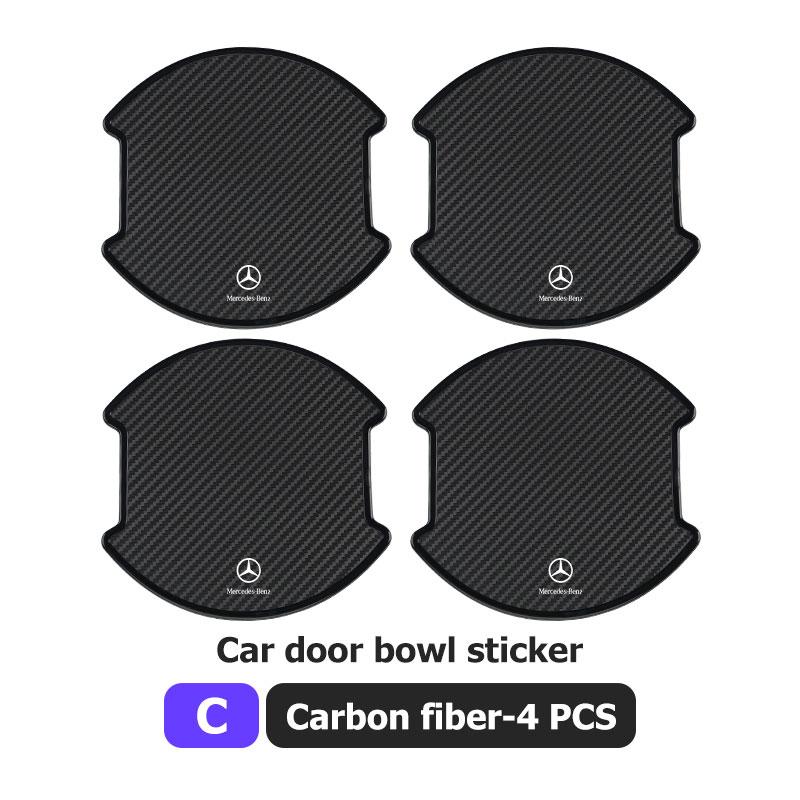 4PCS Carbon Fiber Car Door Handle Protection Sticker Emblem Accessories For Mercedes Benz AMG A C E S G Class W201 W210 W108 BV4