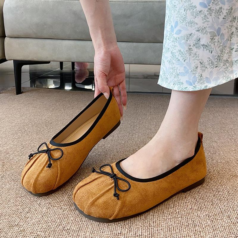 303-11 Retro Abendwind Sanft mit Rock Einzelne Schuhe Damen 2025 Neu Gefaltete Flache Oma-Schuhe Umstandsschuhe