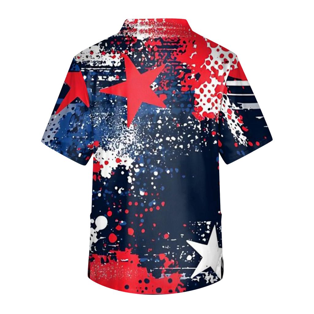 Men's Printing Short Sleeve V-neck Working Blouse Chest Pocket Carer Top