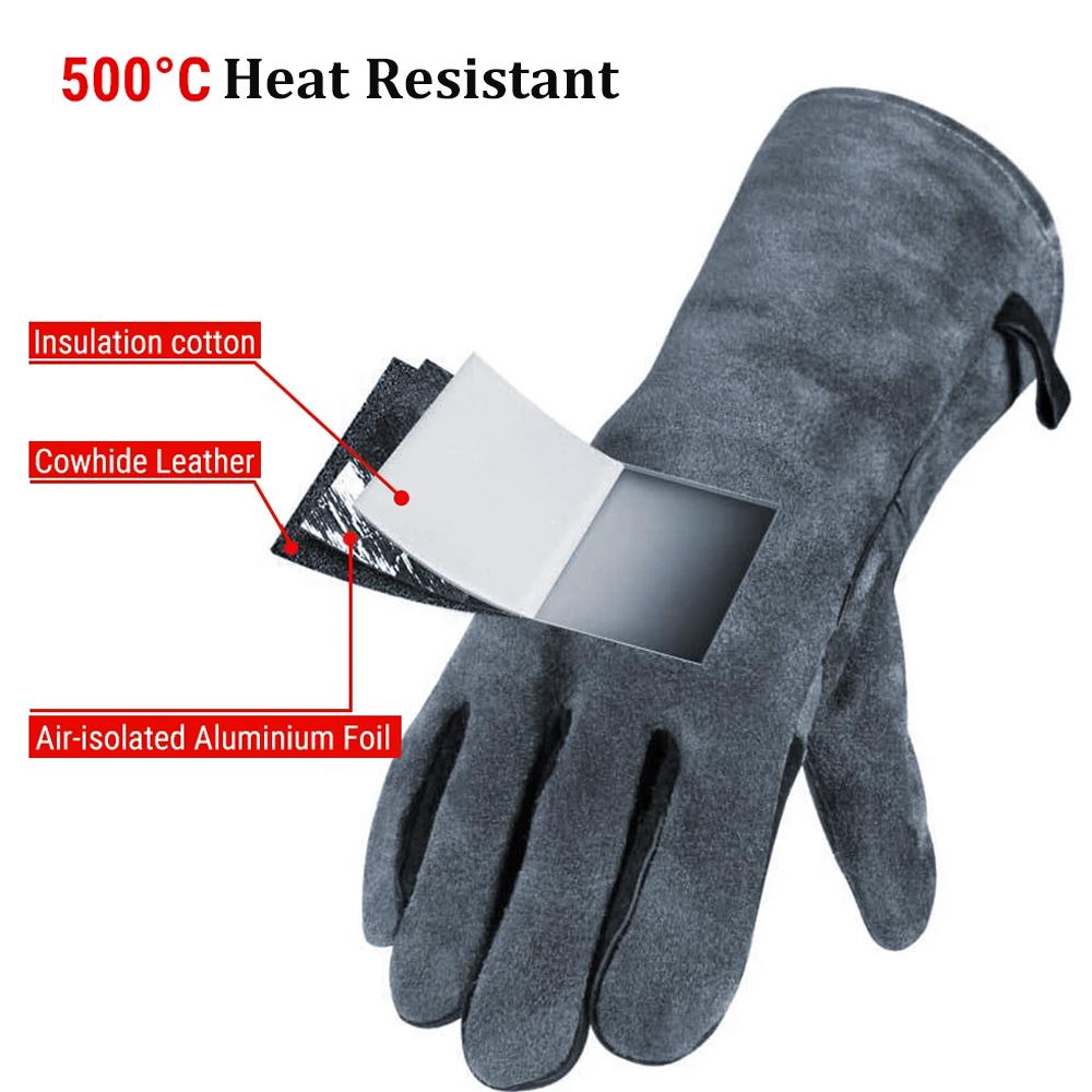 Extreme Fire And Heat Resistant Gloves Leather Gloves with Aluminum Foil Insulated Suitable for Barbecue Tig Welding Mig
