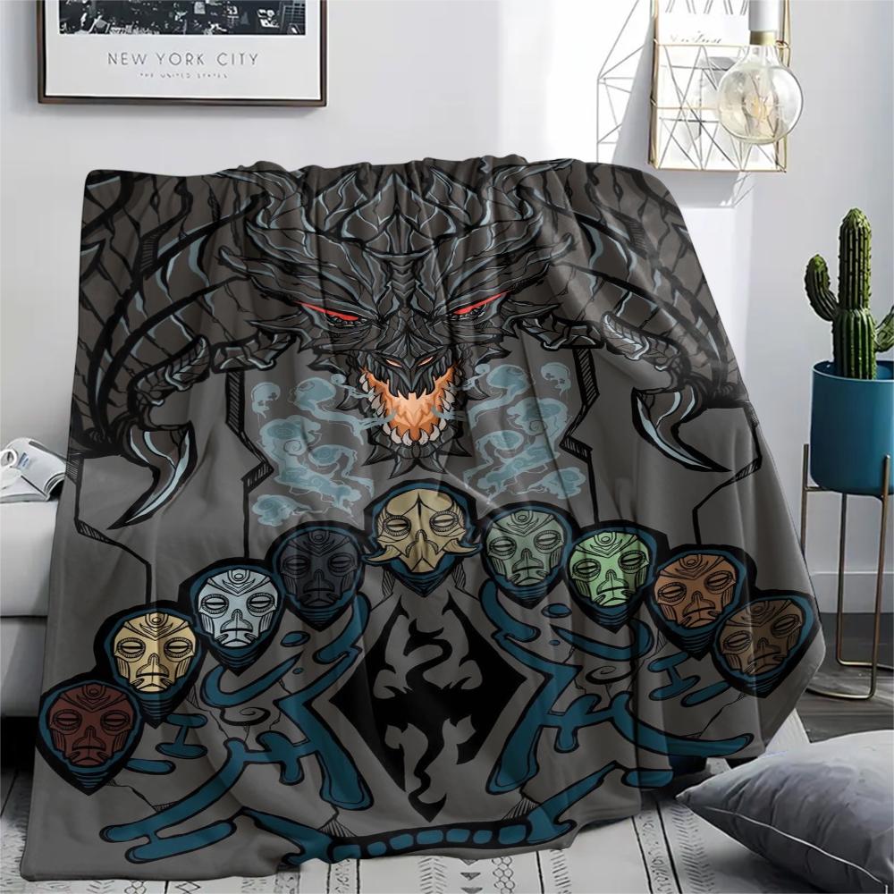 1PC Skyrim Print Flannel Blanket, High quality Comfortable for All Seasons, Home Decor, Warmth and Comfort, Perfect for Christmas Gifts166