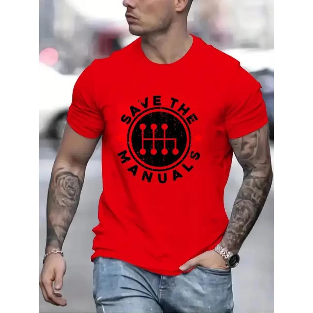 Speichere das Handbuch Print T-Shirt Herren Kreative T-Shirts Lustige Herren Kurzarm Oberteile Rundhals Trendige Straße Herrenbekleidung Oberteile