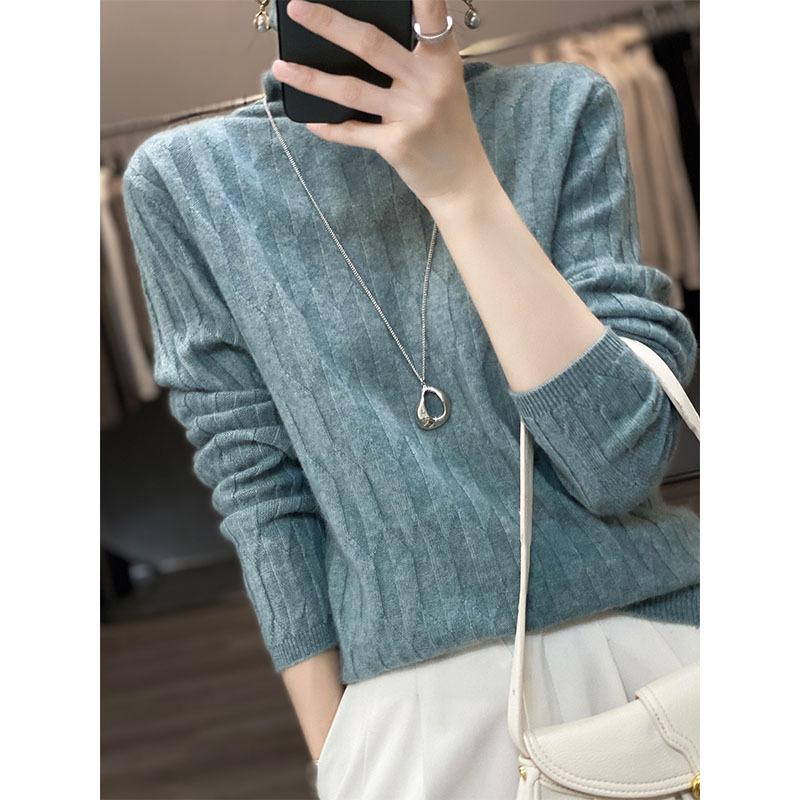 Women's Slim Fit High Neck Wool-Cashmere Sweater - Warm, Pure, and Loose Knit for Autumn/Winter