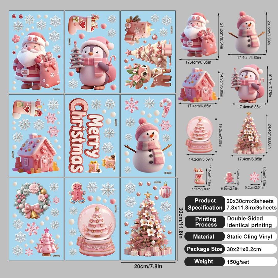 9 PCS/Set Of Christmas Electrostatic Glass Window Stickers Home Decoration Stickers Merry Christmas Scene Decoration Stickers