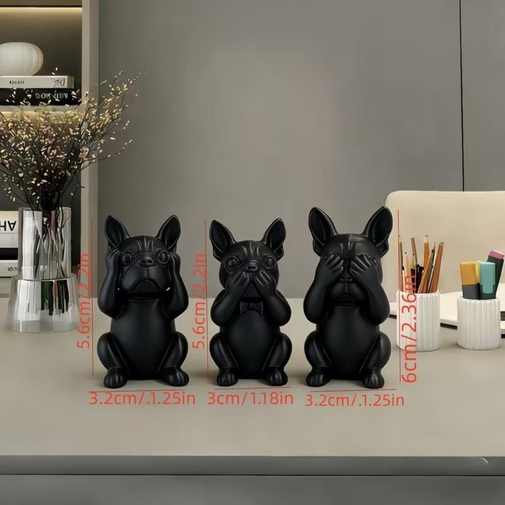 3pcs Animal Crafts French Bulldog Statue Decorations Dog Ornaments Desktop Decoration