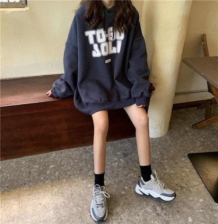 Women Long Sleeve Hooded O Neck Loose Pullovers Female Tops Solid Color Sweatshirts