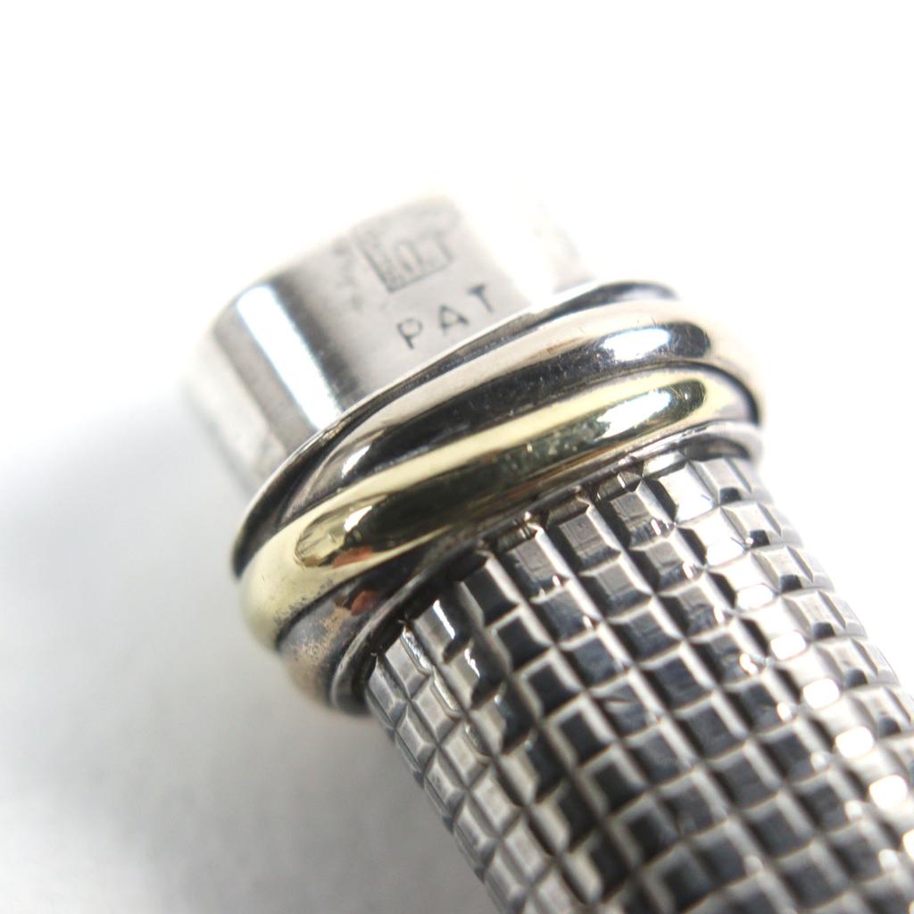 Great Cartier Ballpoint pen Trinity logo engraved cap style Silver grid pattern mens Used