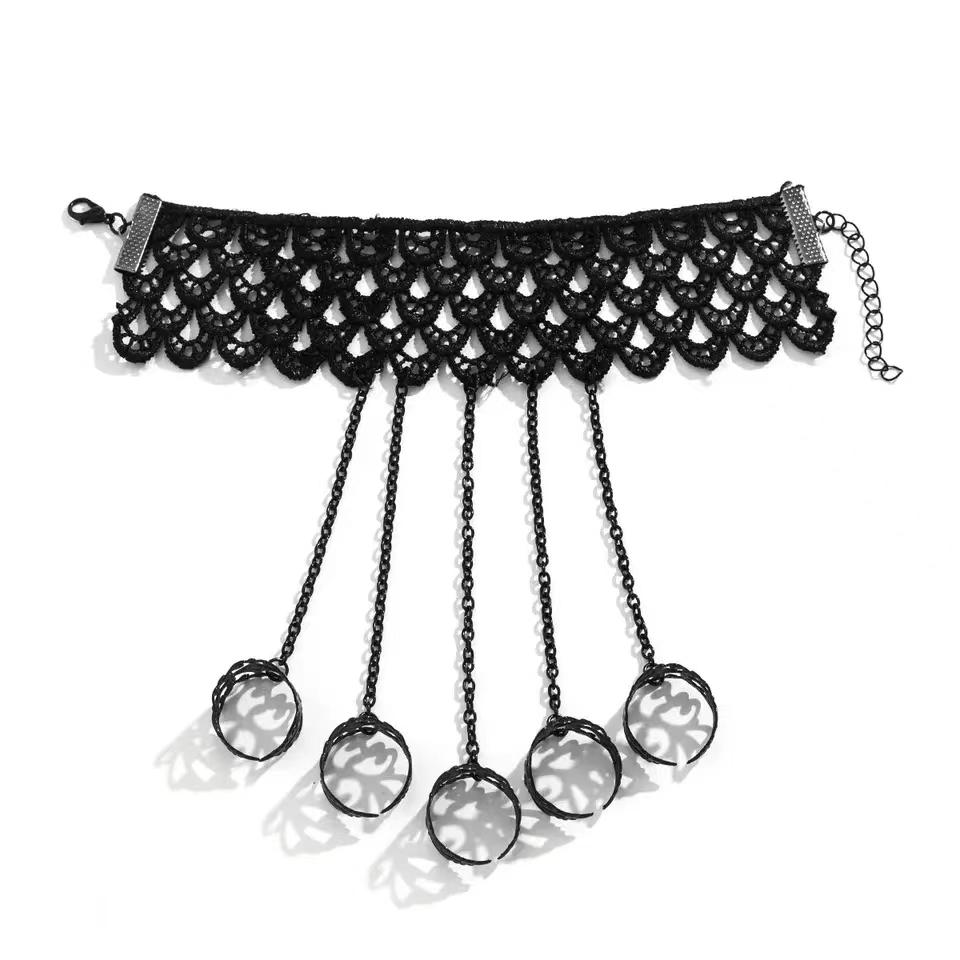 

Romantic Vintage Black Lace Finger Wrist Chain Rings Bracelets Metal Linked Bracelet Gothic Fashion Women s Jewelry