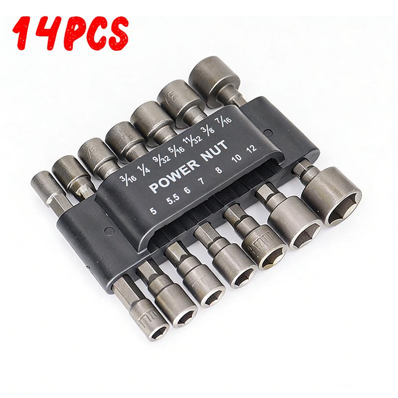 9/14pcs Hexagon Nut Driver Drill Bit Powerful Socket Screwdriver Wrench Electric Impact Bolt Drills Handle Adapter Hand Tools