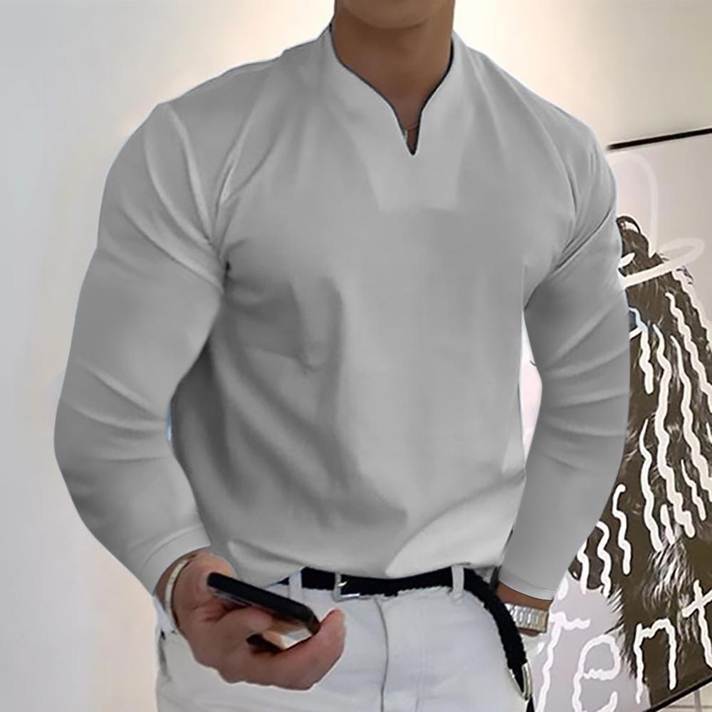 Order A Size Up,Men's Clothes Spring Autumn V-neck Loose Fit Long Sleeve T-shirts Solid Color Tops Casual Tees Shirts Mens Shirts