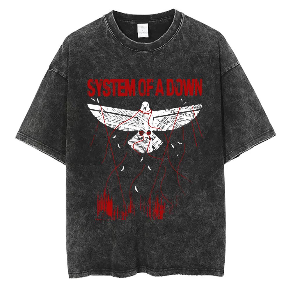Washed Vintage System of A Down Graphic T-shirt Men Gothic Oversized T Shirt Men's 90s Alternative Metal Rock Band T-shirt