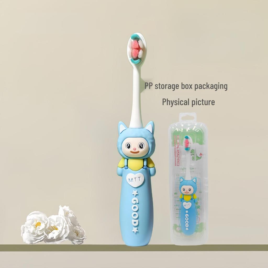 Children's Cartoon Dinosaur Toothbrush, Ages 3-12, with Cute Non-slip Handle & Soft Bristles for Gentle Oral Care